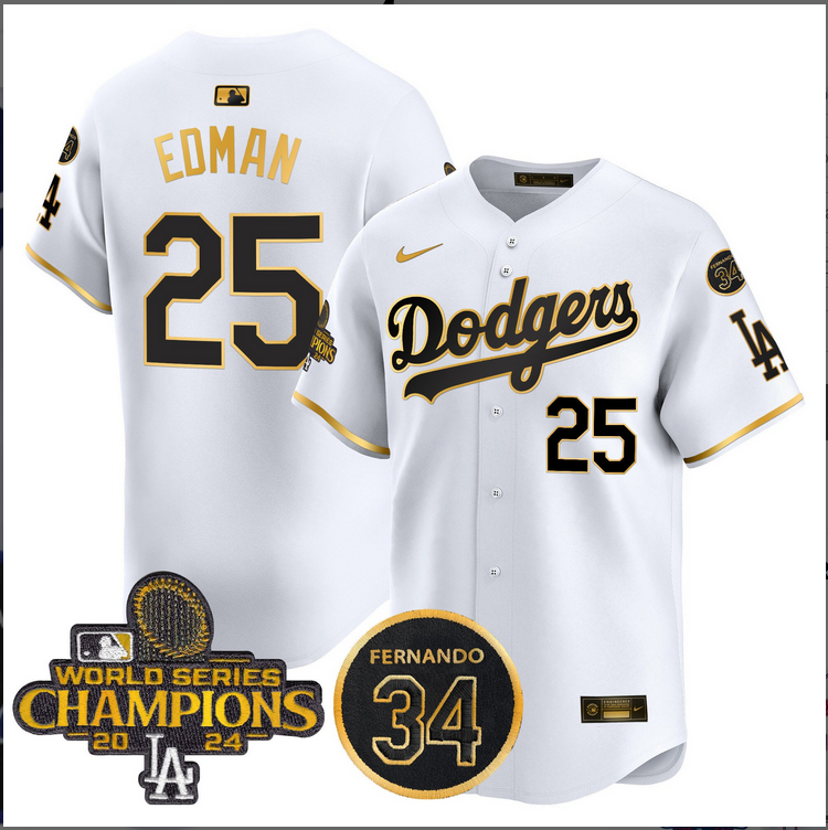 Men MLB Los Angeles Dodgers #25 Edman white 2024 World Series Champions Patch Limited Jersey style 4